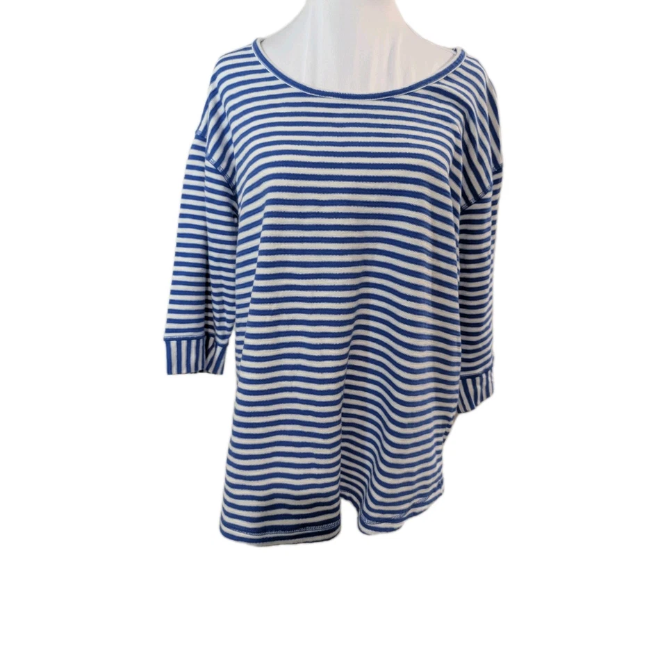 Camisa para mujer T by Talbots talla grande 1X azul a rayas algodón tejido ojo de cerradura top Foto 1 de 4