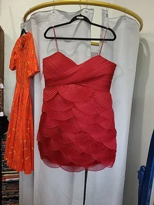 Elegant Unique Red Pleated Layered Fan Dress with Spaghetti Straps - Picture 1 of 8