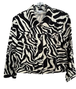 Vtg St. John Sport Zebra Print White Black Stretch Light Jacket Womens Large - Picture 1 of 11