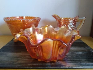 Collection Of Three Pieces Of Marigold Carnival Glass - Picture 1 of 11