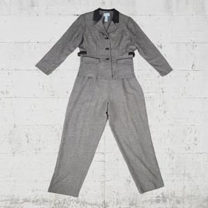 80s Vintage Brown Tweed Retro Deadstock Blazer Straight Leg Pant Suit Size 16P - Picture 1 of 12