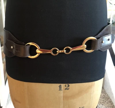 Banana Repubic Wide leather Belt with Gold Snaffle Bit Chain made in Italy M - Image 1 of 4