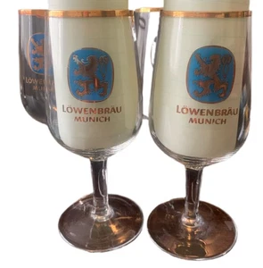 Vintage Lowenbrau Munich Stemmed Beer Glasses Set Lot of 4Classic Style 0.5L - Picture 1 of 9