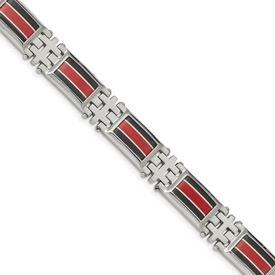 13mm Stainless Steel Blk Carbon Fiber Red Fiberglass Bracelet, 9.25 In - Image 1 of 4