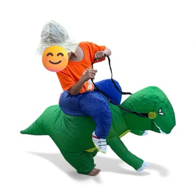 Disfraz de dinosaurio inflable para niños montando T Rex explotar divertido disfraz fiesta Foto 1 de 4