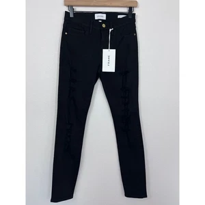 Frame Le Skinny de Jeanne Women’s Size 26 Black Distressed Mid-Rise Skinny Jeans - Picture 1 of 8