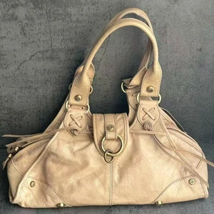 VTG Francesco Biasia Leather Satchel Tote Bag Nude Beige Brass Hardware Italy - Picture 1 of 9
