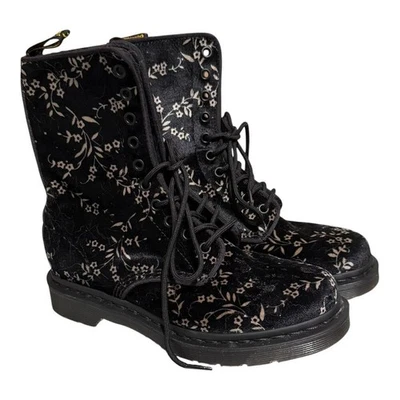 Botas Dr. Martens Mujer Talla 7 Negro Terciopelo Floral 8 Ojos De Colección Raras Foto 1 de 4