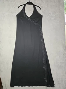 Taboo Long Black Elegant Cascading Rhinestones Halter Dress Chiffon Slit Sz 1X - Picture 1 of 15
