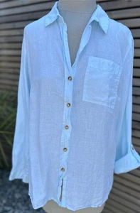 Hell aquablau 100% Leinen L/S Hemd keine Größe bitte Maße beachten - Bild 1 von 7