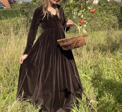 Vintage Rare 1970s 8 Laura Ashley Brown Heavy Corduroy Velvet Maxi Prairie Dress - Image 1 of 4