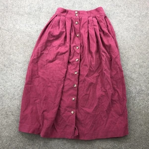 Vintage Eddie Bauer Skirt Womens Petite 6 Burgundy Corduroy Button Midi Japan - Picture 1 of 9