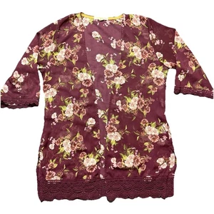 Cardigan donna trasparente stampa floreale bordeaux Rewind taglia large - Foto 1 di 8