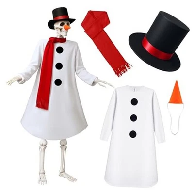 4 Pcs Christmas Snowman 12 ft Skeleton Costumes Accessories Set Includes White  - Image 1 of 4