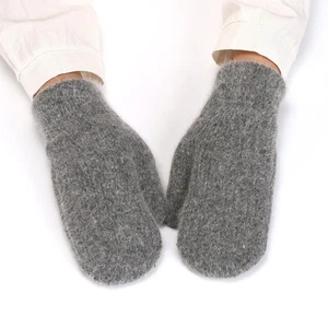 Solid Color Knitted Woolen Gloves Thickened Full Finger Gloves Outdoor - Picture 1 of 11