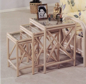 Rattan Stacking Side End Table Set of 3 - Picture 1 of 1