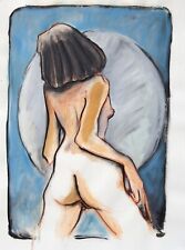 RAVE GIRL Mixed media original drawing Lovely Expressive Dancing Nude woman