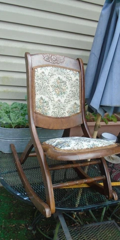 LOVELY SMALL ANTIQUE SLIPPER ROCKING CHAIR TAPESTRY BACK AND SEAT Cover