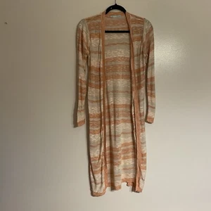 Maurices Women Sz M Peach/Cream Striped Open Front Lightweight Cardigan Sweater - Picture 1 of 10