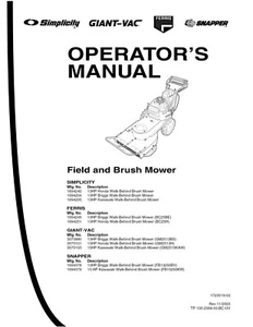 OPERATOR INSTRUCTION MANUAL SIMPLICITY & SNAPPER FIELD & 13 & 15HP BRUSH MOWER - Picture 1 of 6