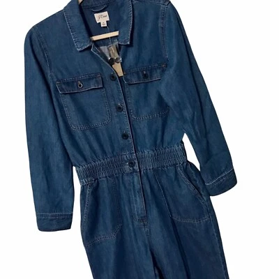 Macacão jeans J Crew algodão orgânico novo com etiquetas azul elástico feminino tamanho 4 - Imagem 1 de 4