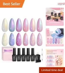 Gel Nail Polish Set 6 Colors Shimmer Pearl Long Lasting DIY Manicure Gift - Picture 1 of 10