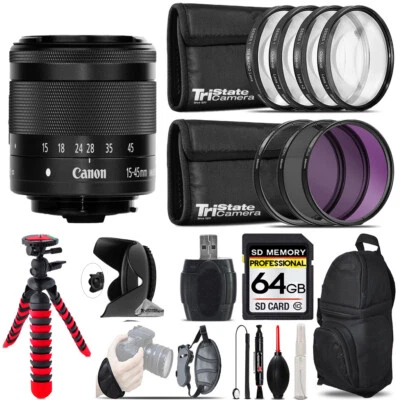 Canon EF-M 15-45mm f/3.5-6.3 IS STM Lens (Graphite)+Macro Filter Kit -64GB Kit - Image 1 of 4