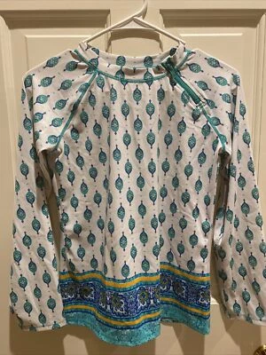 Top de traje de baño Cabana Life para niña talla 14 blanco y verde manga larga rashguard Foto 1 de 4