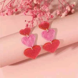Rosa Herz Design Ohrhänger rosa und rot Valentinstag Geschenk - Bild 1 von 7
