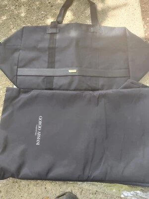Giorgio Armani Parfums Duffle Black Hand Bag Gym Weekender Travel Leather - Image 1 of 4