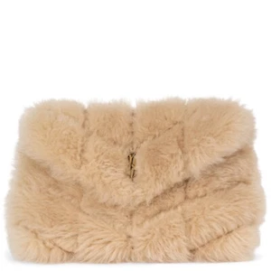 71400 auth SAINT LAURENT beige SHEARLING FUR 2021 SMALL PUFFER Clutch Bag - Picture 1 of 8