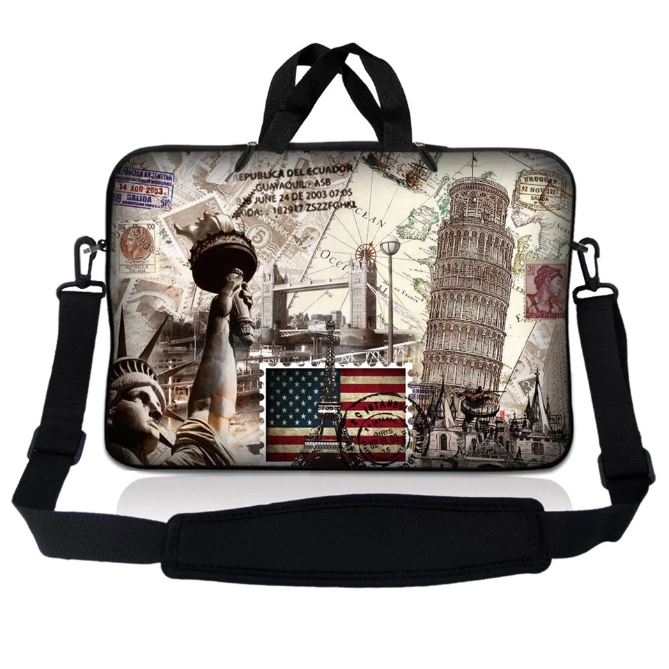 Bolsa de laptop 17 polegadas estojo de transporte com alça de ombro Macbook Acer Asus bandeira dos EUA - Imagem 1 de 2