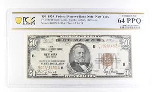 1929 $50 New York NY Federal Reserve Bank Fr#1880-B Choice Unc 64 PPQ PCGS *2515 - Picture 1 of 3