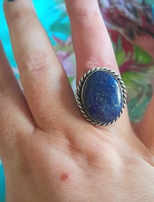 ANELLO LAPISLAZZULI CABOCHON IN ARGENTO 925 ANELLO DONNA LAPISLAZZULO NATURALE - Immagine 1 di 4
