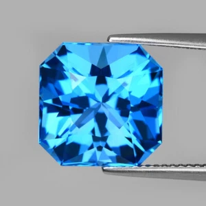 13.04Cts Delightful Natural Swiss Blue Topaz 12.9mm Asscher Cut Loose Gemstone - Picture 1 of 2