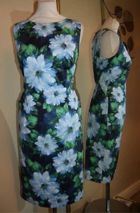 STUNNING Hobbs FIONA Pencil Dress 12 Blue Green Floral Stretch £149 WORN ONCE - Picture 1 of 19