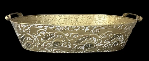 Large Metal Gold Basket with Handles 22.75” Wide Cover