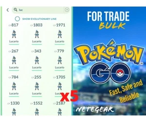 Pokémon Go BULK Lucario x5 For TRADE || #1 PoGo Trader || Fast Delivery 🔥🔥 - Photo 1 sur 3