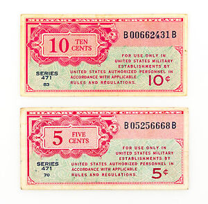 US MPC set of 2 diff. Series 471 10 and 5 cents both notes f grafitti on 10 c
