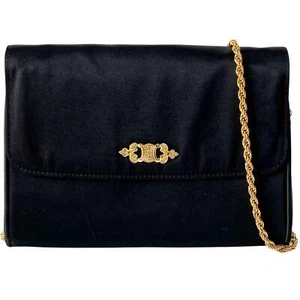 Bolso clutch CELINE negro satinado con correa de cadena dorada - Imagen 1 de 18