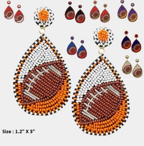 American Football Ball Seed Bead Statement Long Felted Drop Pierce Post Earrings - Picture 1 of 7
