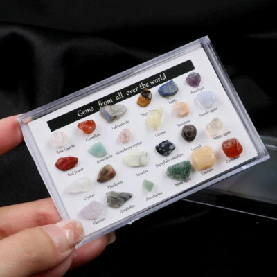 Set of 24 Healing Crystal Natural Gemstone Reiki Chakra Collection Stone Kit Box - Image 1 of 4