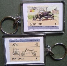 1914 Ford Model T Car Stamp Keyring (Auto 100 Automobile)