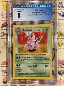 Nidorino ~ 1st Edition Base Set Shadowless ~ 37/102 ~ CGC 8 ~ Pokemon 1999 - Picture 1 of 2
