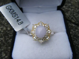 Type A Lavendar Jadeite and White Topaz Silver Ring - Picture 1 of 6