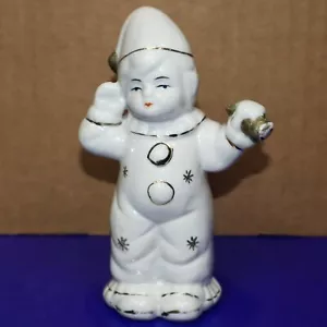 Porcelain Sleepy Clown Figurine White Black Polka Dot with Bell 4.5" - Picture 1 of 5