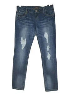 Almost Famous Size 9 Junior Womens Skinny Jeans Blue Destroyed Distressed - Picture 1 of 10