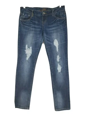 Pantalones de mezclilla ajustados Almost Famous talla 9 junior para mujer azules destruidos desgastados  Foto 1 de 4