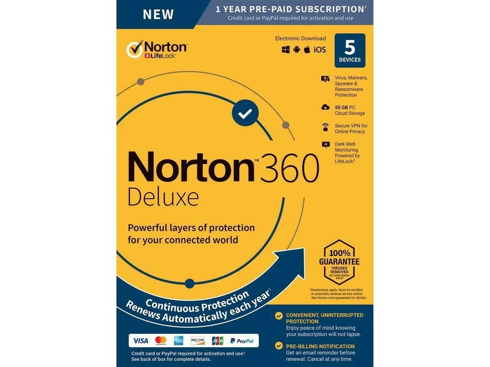 Norton 360 Deluxe 2025 Antivirus 5 Device 50GB cloud  -  Licence key only - Image 1 of 1
