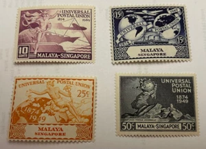 Malaya-Singapore UPU Stamps 1949 Scott 23-26/SG 33-36 M/H lightly hinged - Picture 1 of 2